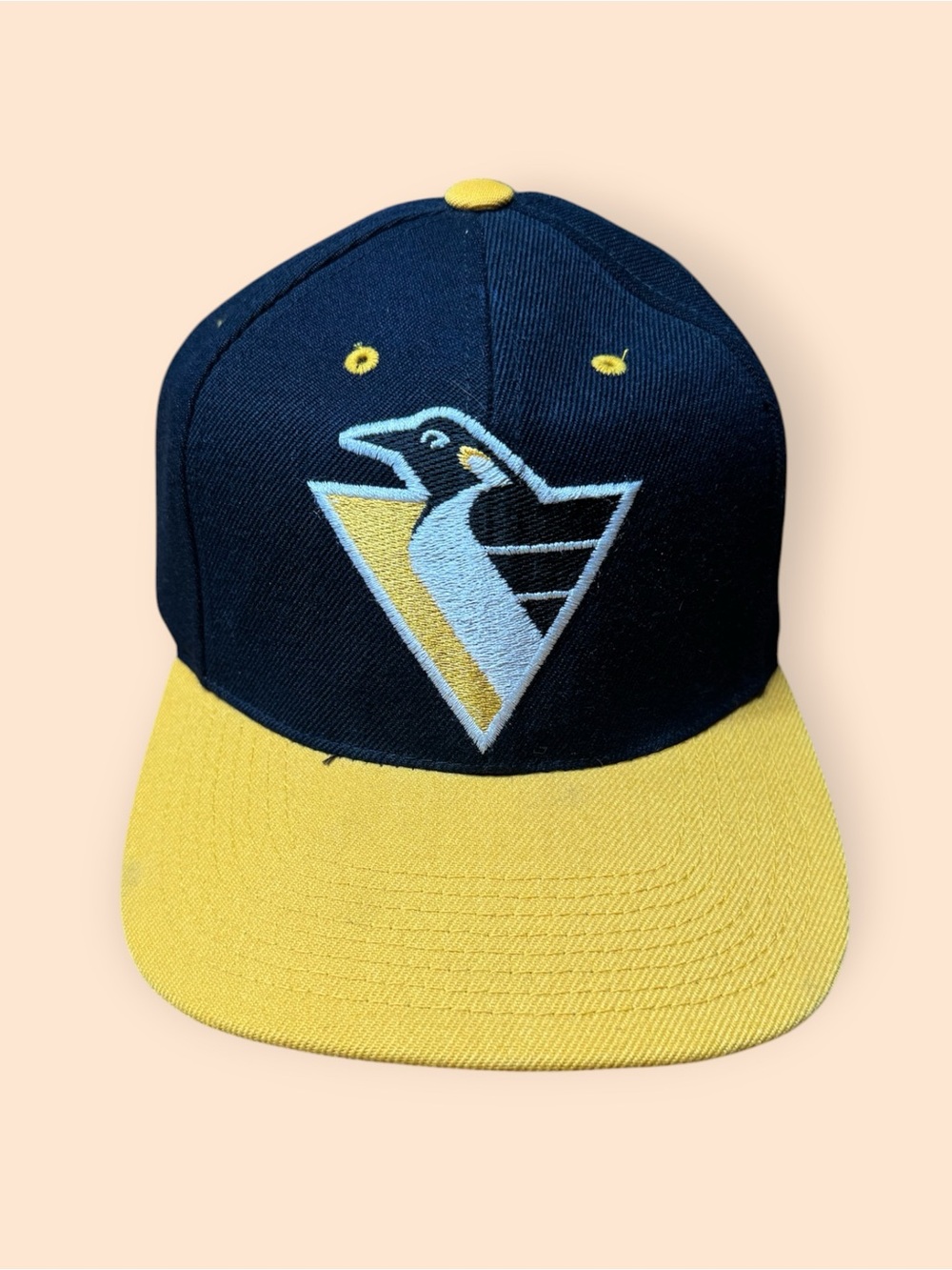 Vintage Pittsburgh Penguins 1990s Wool SnapBack Hat Big Logo Back Spell Out 90s